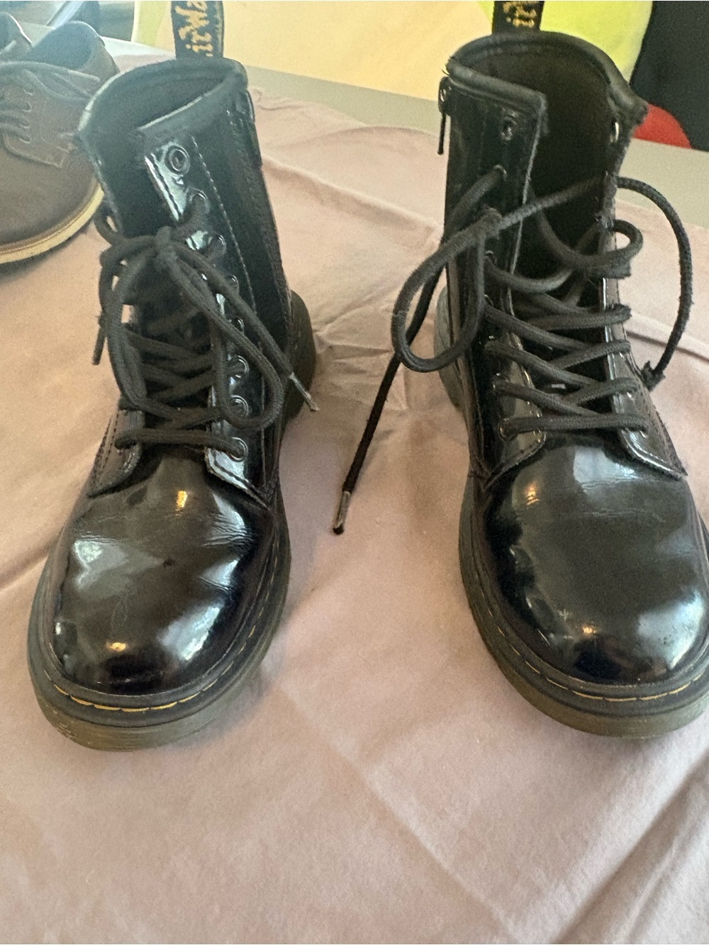 Dr. Martens Black Patent Lace-Up Kids Boots